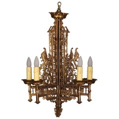 Antique Impressive Bronze Chandelier with Mythical Creatures