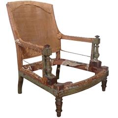 French 19th Century Armchair Frame with Green Painted Wood
