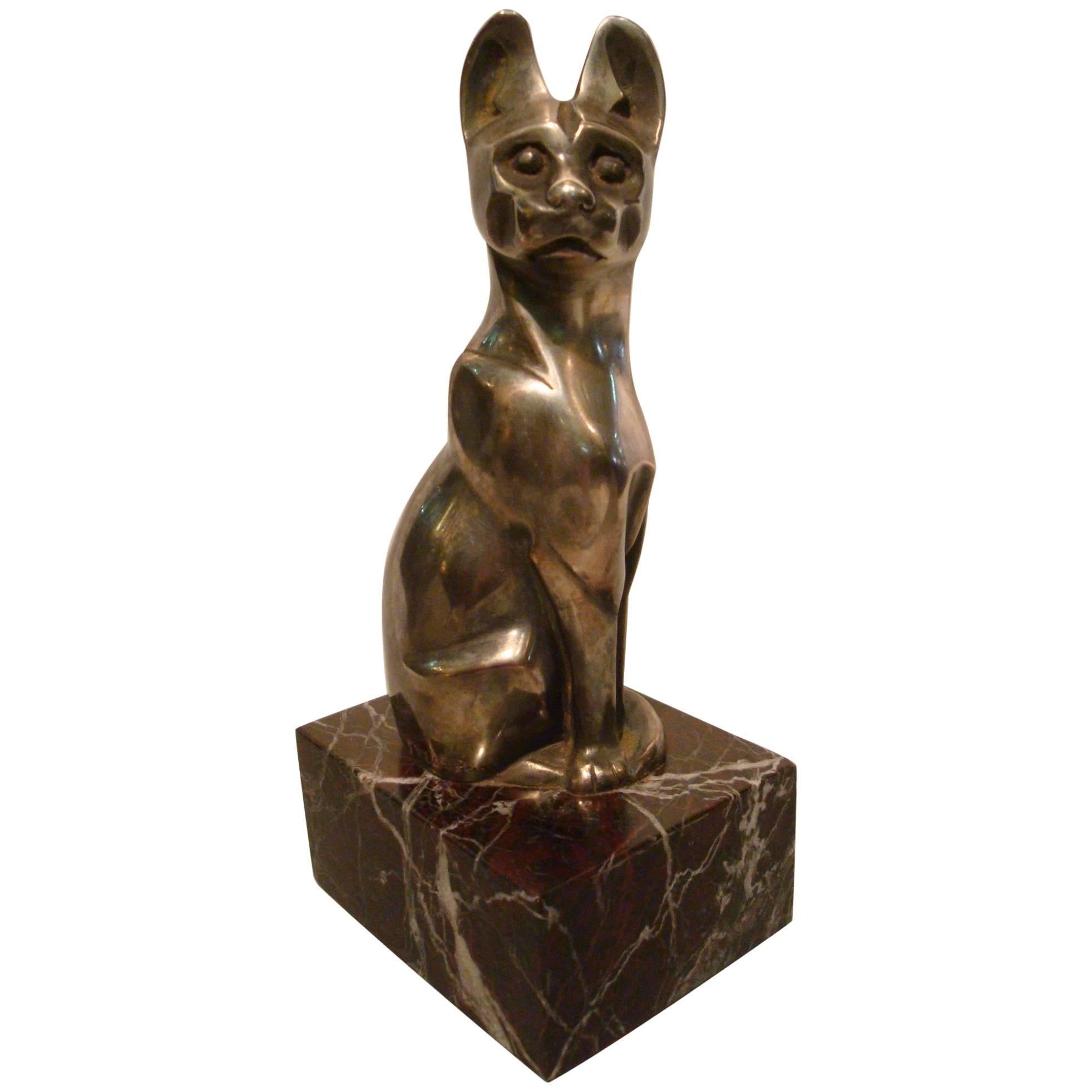 Art Deco Bronze Figure of a Cat 
Chat De Siam Assis
 by Edouard M. Sandoz