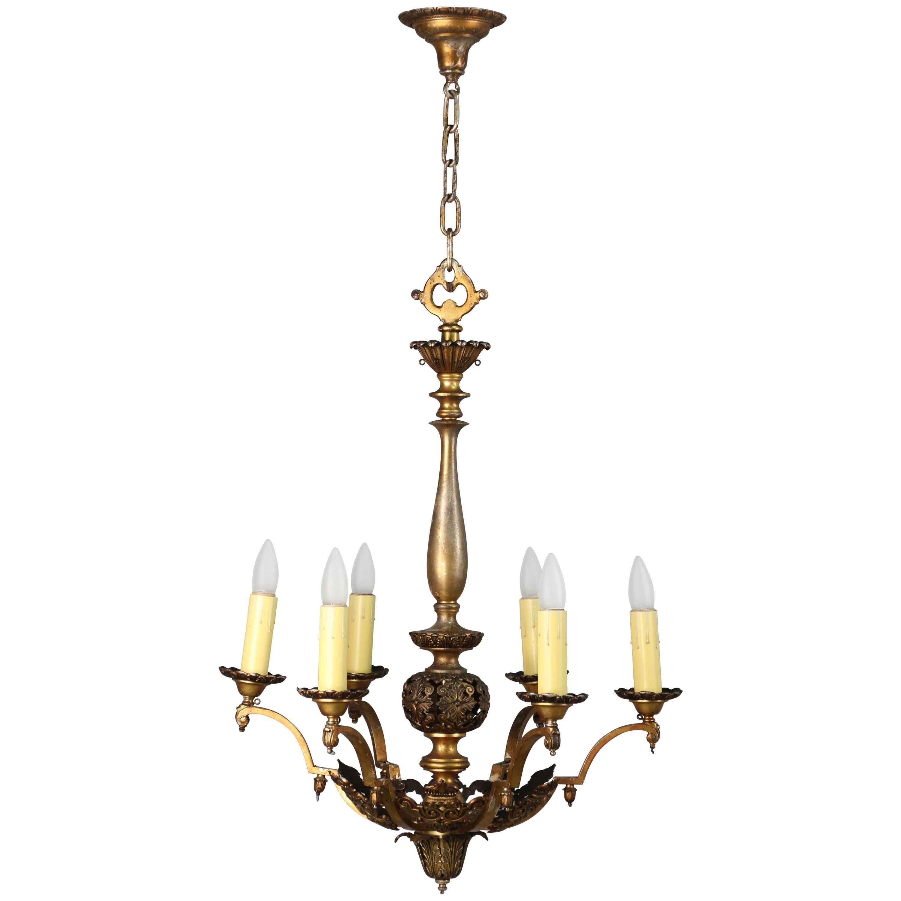 Very Fine Larger Scale 1920s Six-Light Chandelier For Sale
