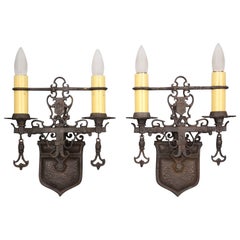 Pair of 1920s Sconces with Shield Motif