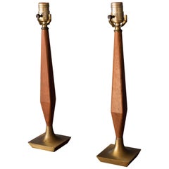 Vintage Pair of Walnut and Brass Lamps 6