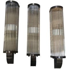 Italian Pair of Tubular Glass Sconces with Brass 10