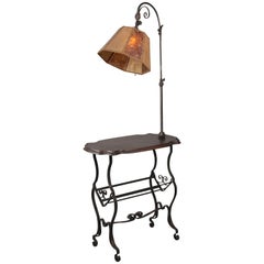 1920s Spanish Revival Side Table with Iron and Original Mica Lamp