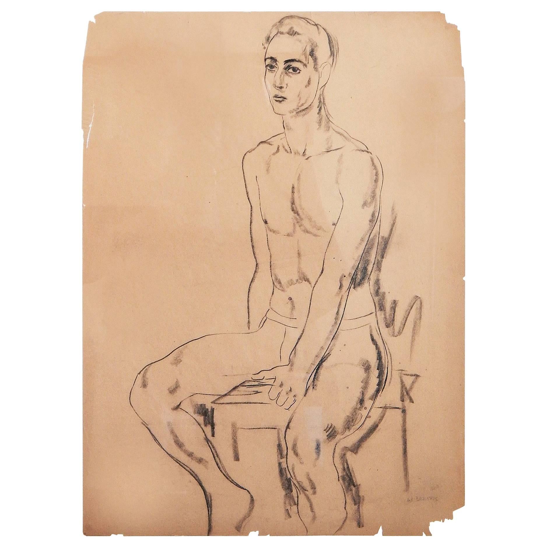 "Male Nude, " Early and Fine Drawing by William Baziotes at National Academy For Sale