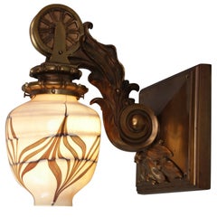 1 of 6 Exceptional Wall Mounted Deco Theater Bronze Sconce with Glass Globe