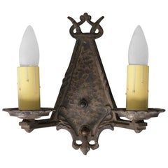 1 of 2 Antique Double Tudor Style Sconce