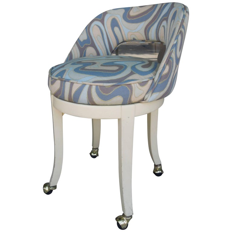 Vintage 1960s Vanity Swivel Stool in New Italian Modern Art Jacquard