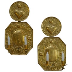 Pair of Hand-Hammered Swedish Brass Sconces