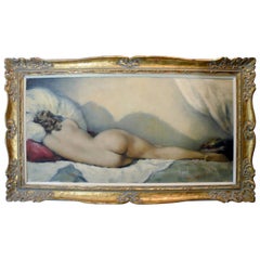 Midcentury Cesar Vitol French Nude Oil Painting Sleeping Pin-Up