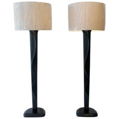 Pair of Sculpted Midcentury Organic Modern Ebonized Oak Floor Lamps 12