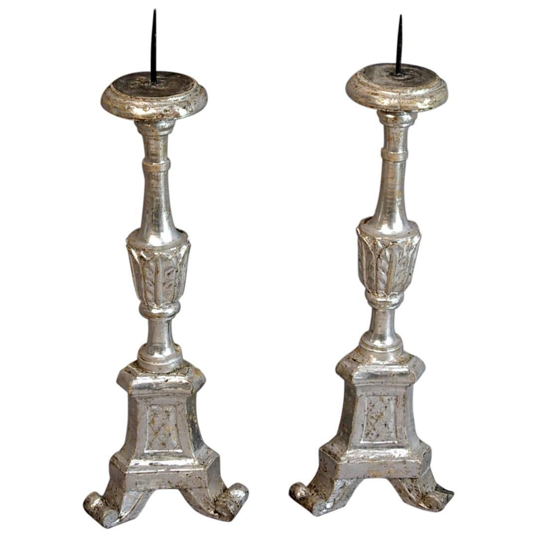 Italian Silver Leaf Candlesticks For Sale