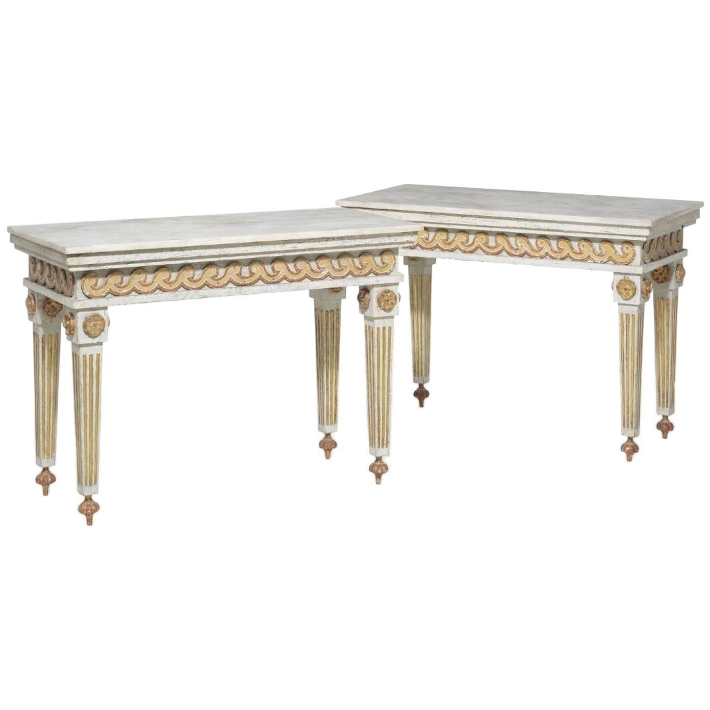 Pair of Swedish Louis XVI Style Console Tables For Sale