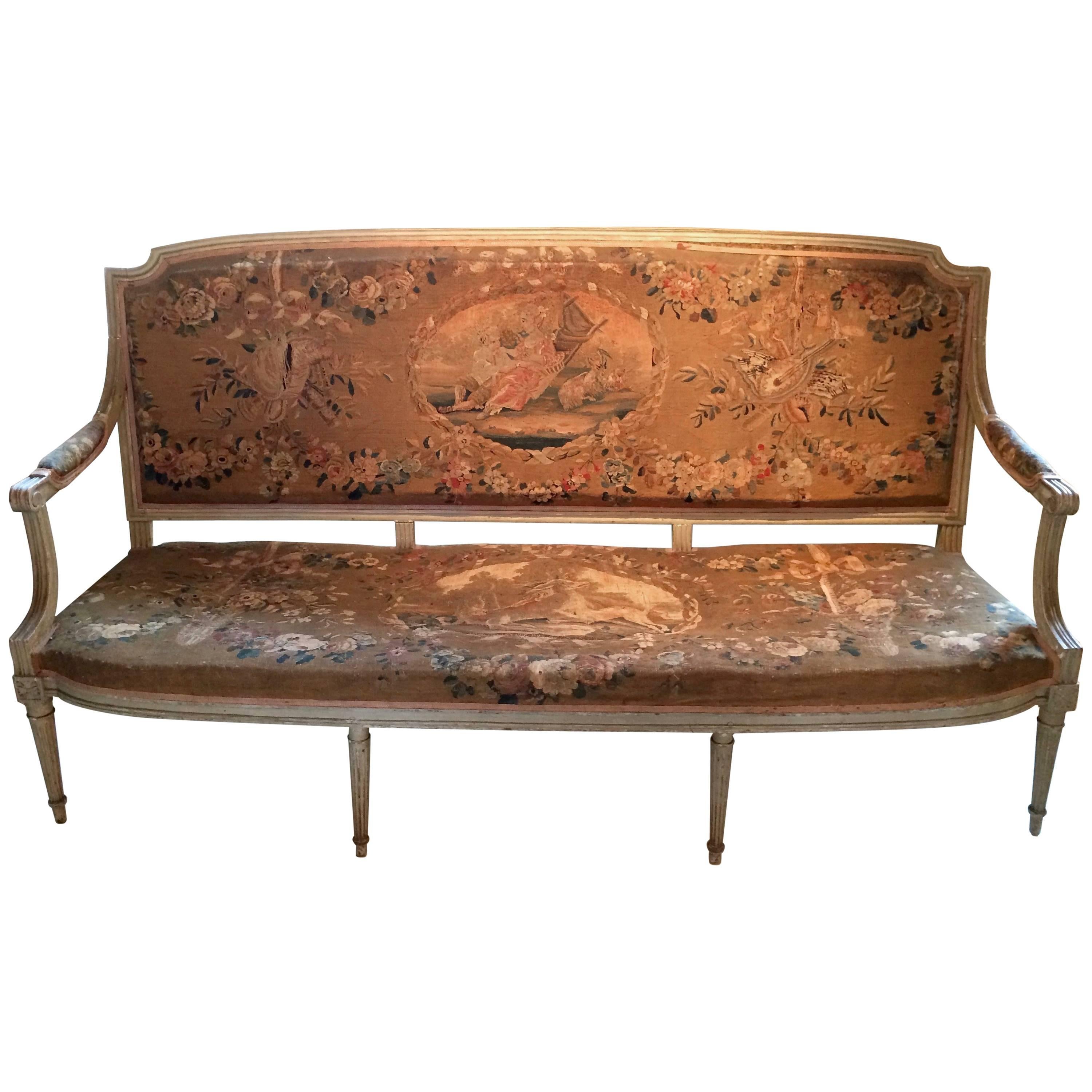 Museum Quality Original Louis XVI Tapestry and Painted Canape Sofa