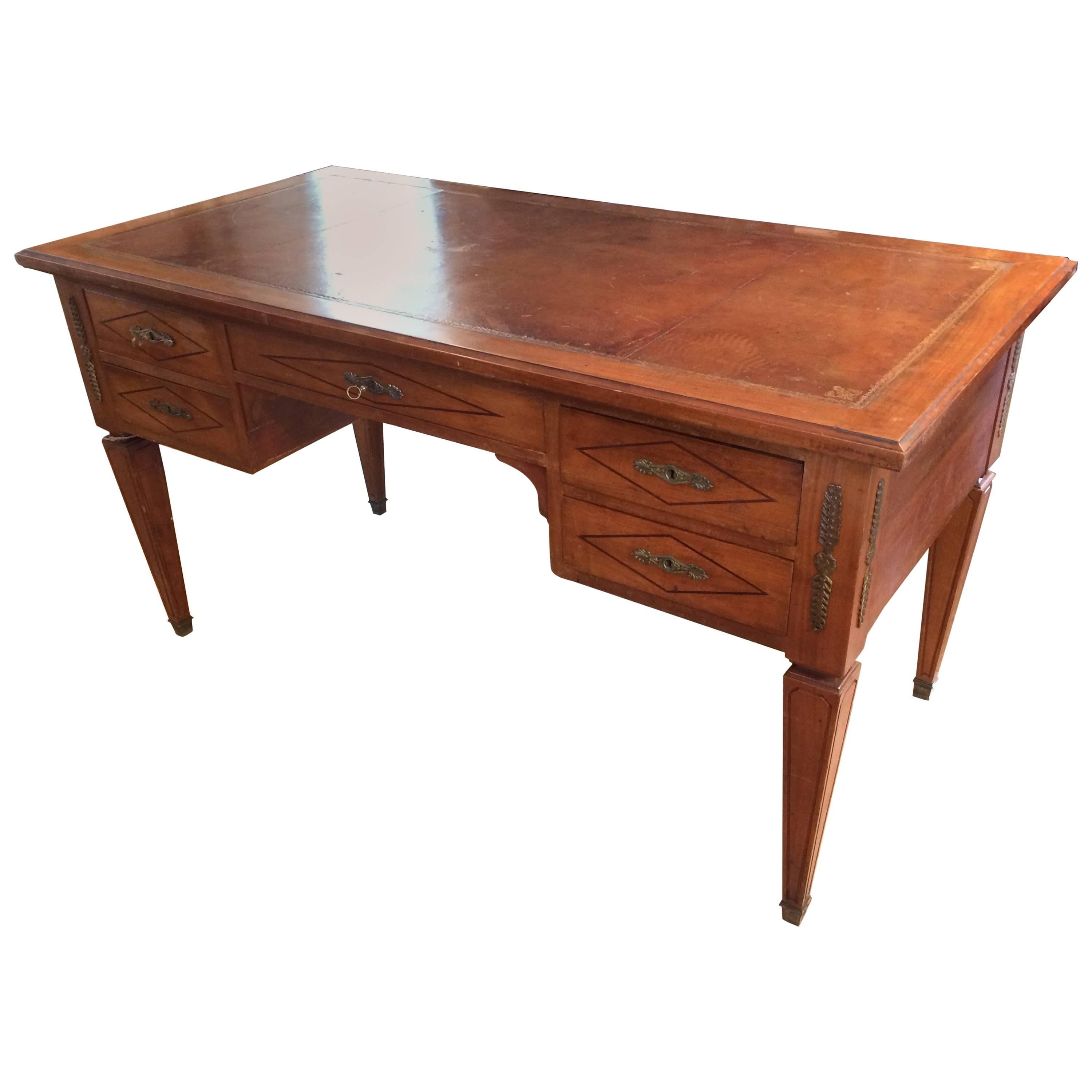 Exquisite Antique French Partners Desk with Tooled Leather Top