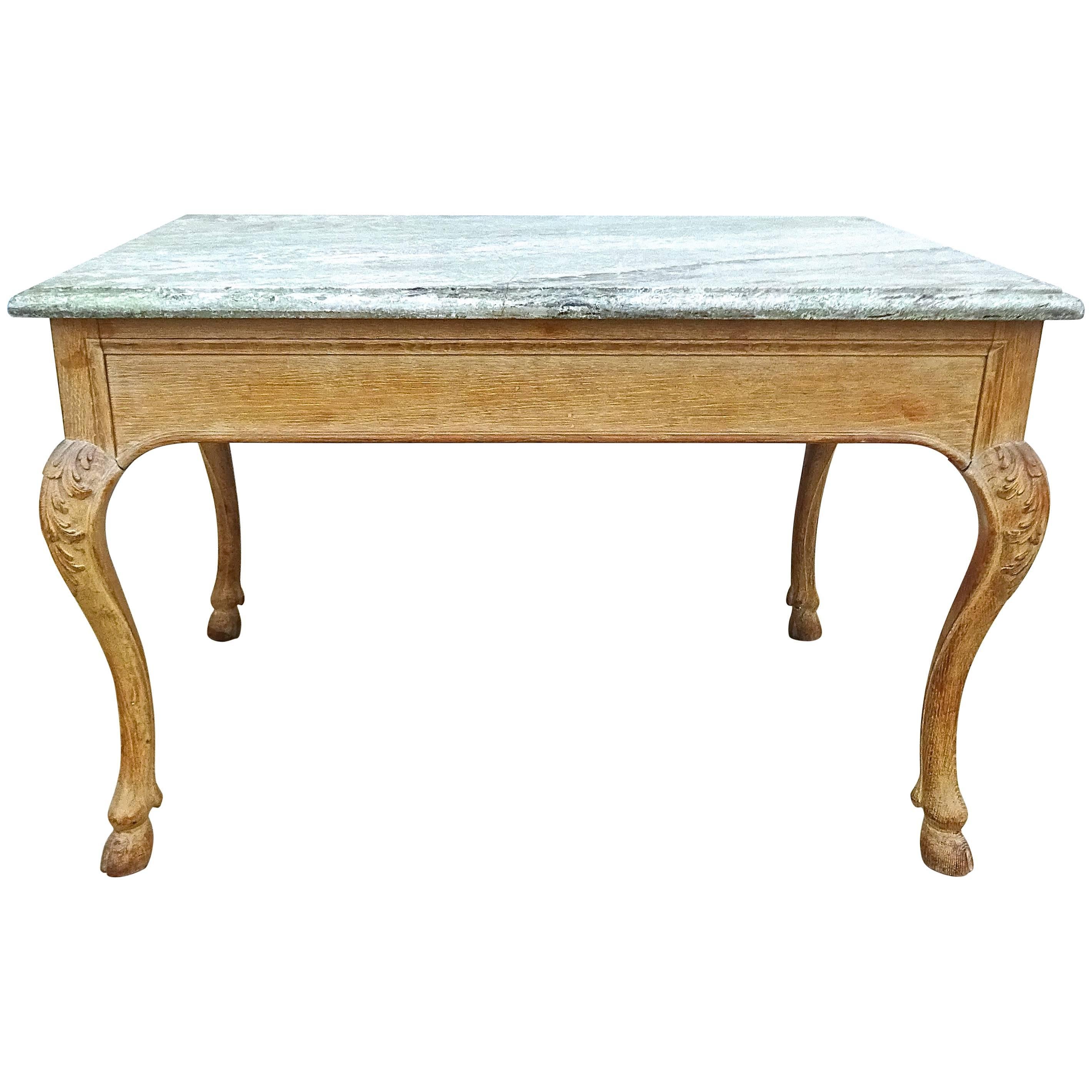 Chic 19th Century French Bleached Oak and Marble Center Table