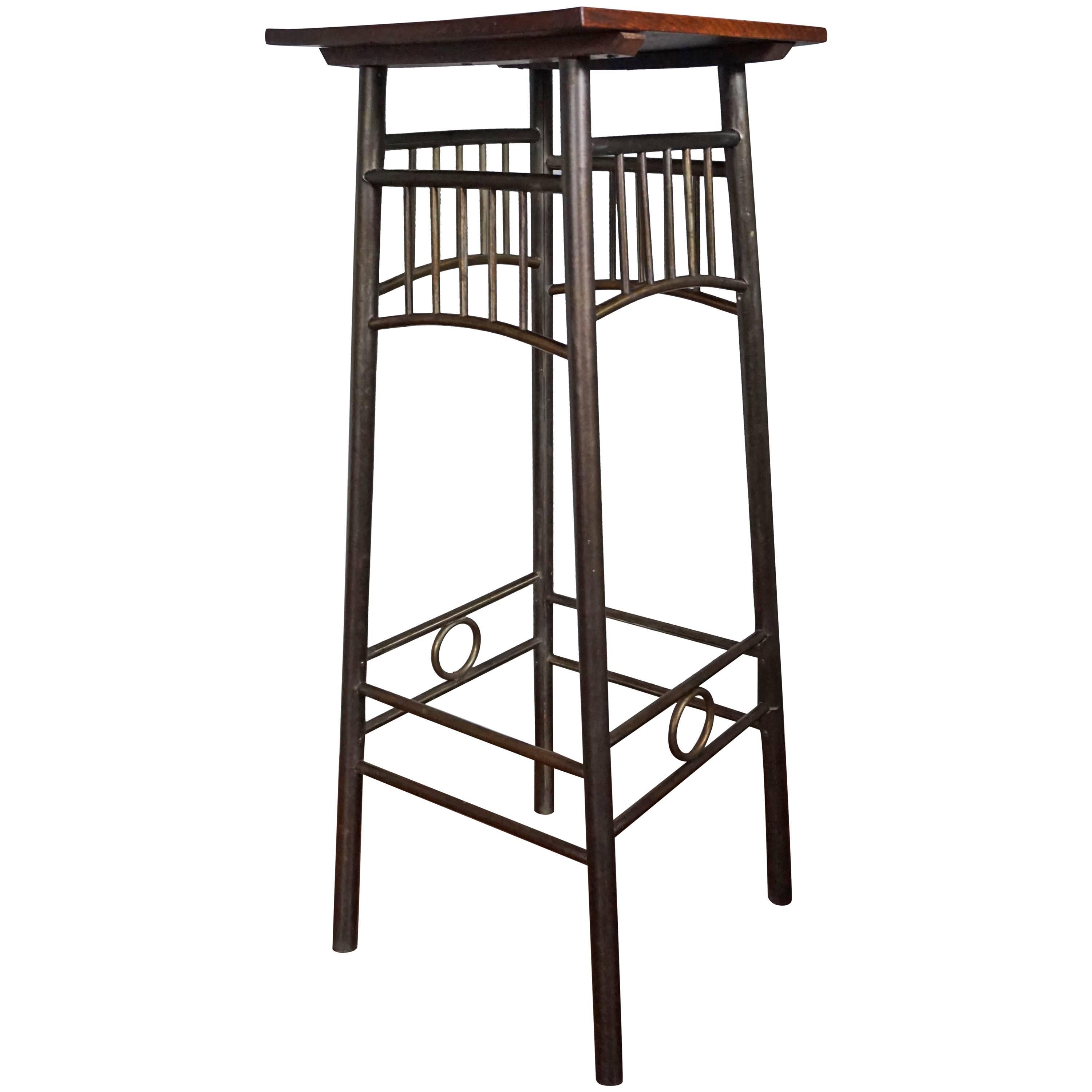 Viennese Secession Brass Plant Stand with Solid Oak Top Kolomon Moser Style For Sale