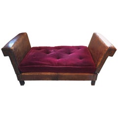 Rare French Leather Campaign Style Daybed