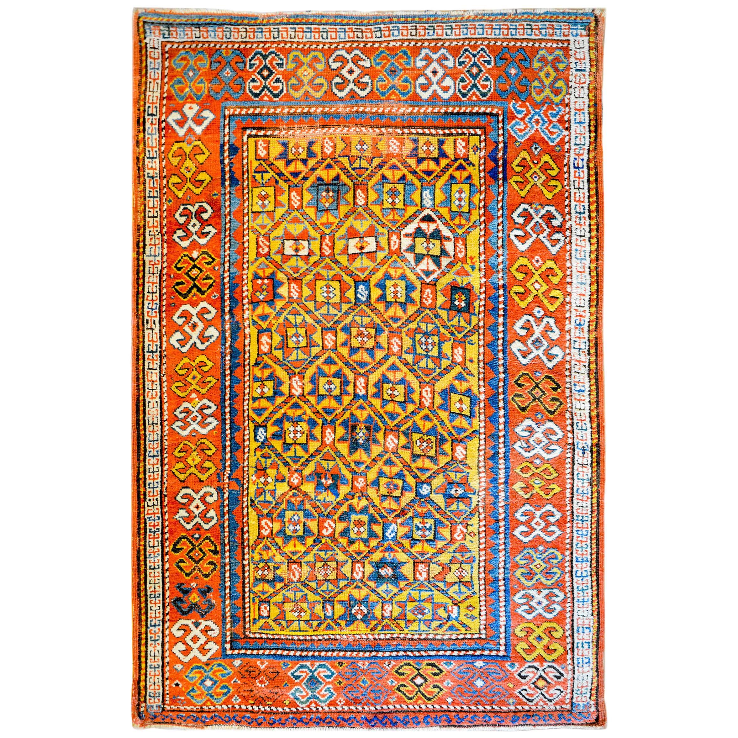 Fantastique tapis Kazak de la fin du XIXe siècle