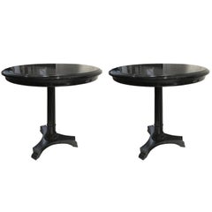 Pair of Blackened Wood Round Side Tables Attributed to Maison Jansen