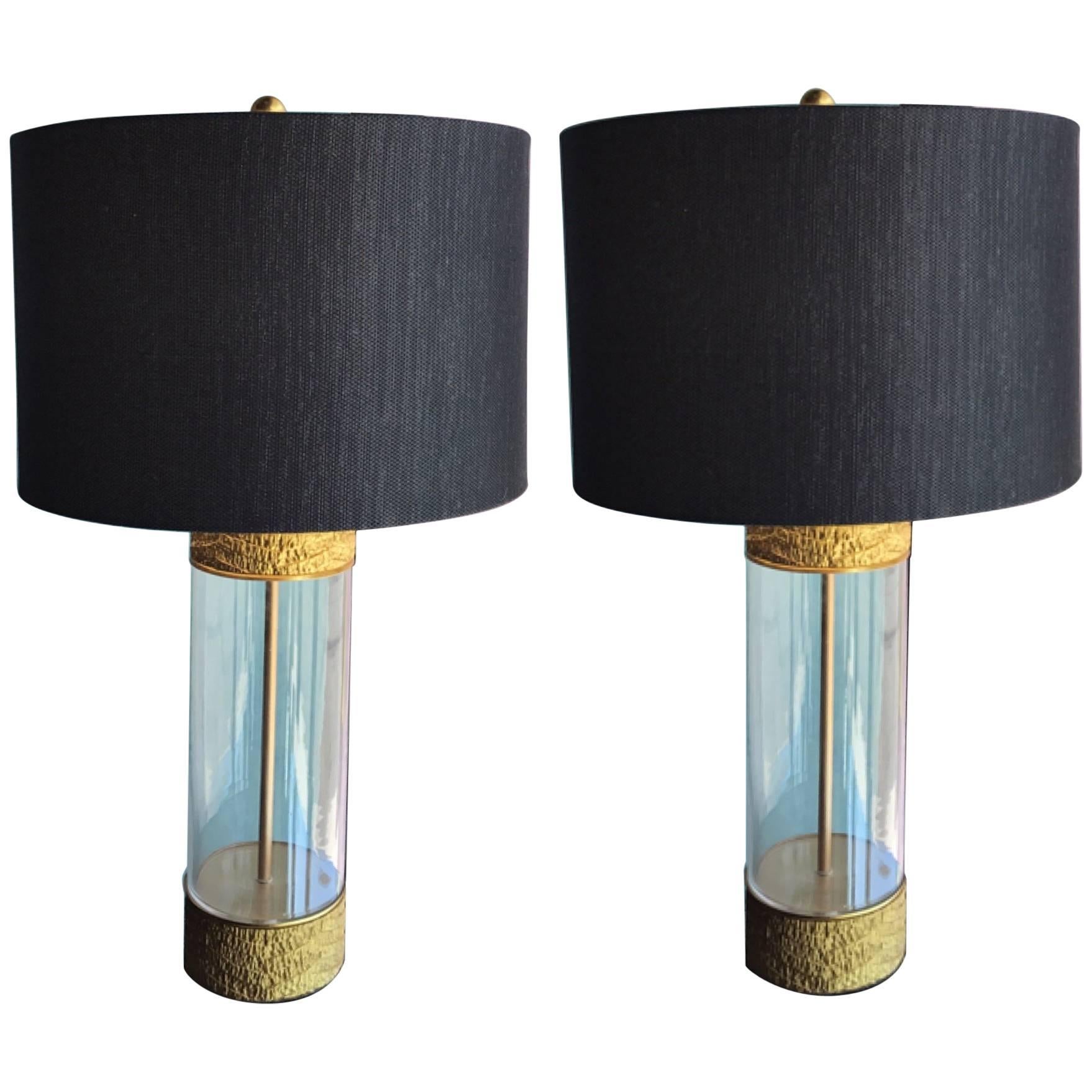 Pair of Very Chic Gold, Glass, Modern Table Lamps in the Style of Steve Chase