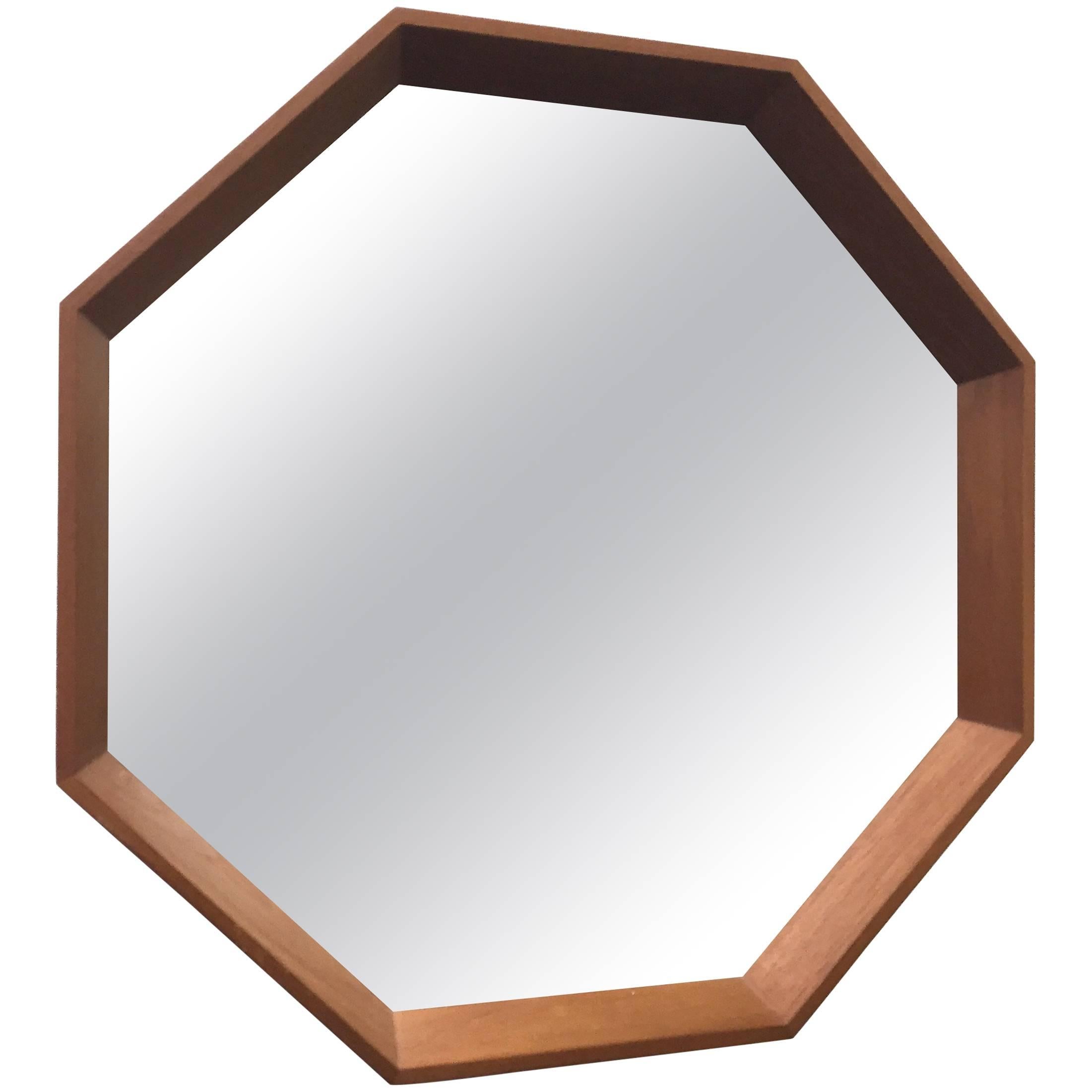 Octagonal Danish Teak Wall Mirror For Sale