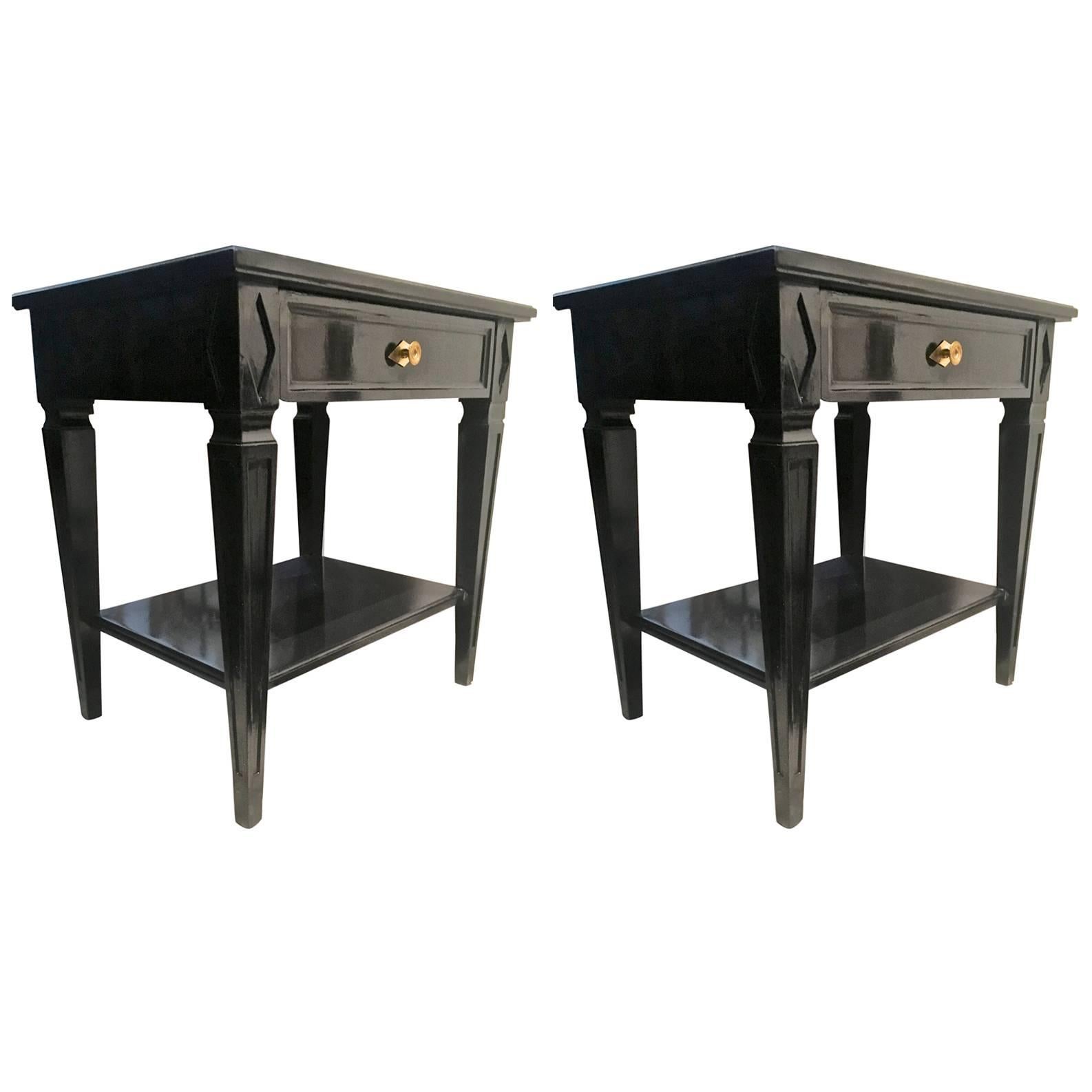 Pair of Blackened Wood Bedside or Side Table Attributed to Maison Jansen For Sale
