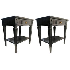 Pair of Blackened Wood Bedside or Side Table Attributed to Maison Jansen