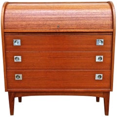 1960s Modernist Swedish Broderna Gustsaffsons Roll Top Secretary with Drawers