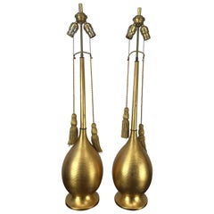 Stunning Gold Gilded Metal, Modernist Regency Table Lamps, Italy