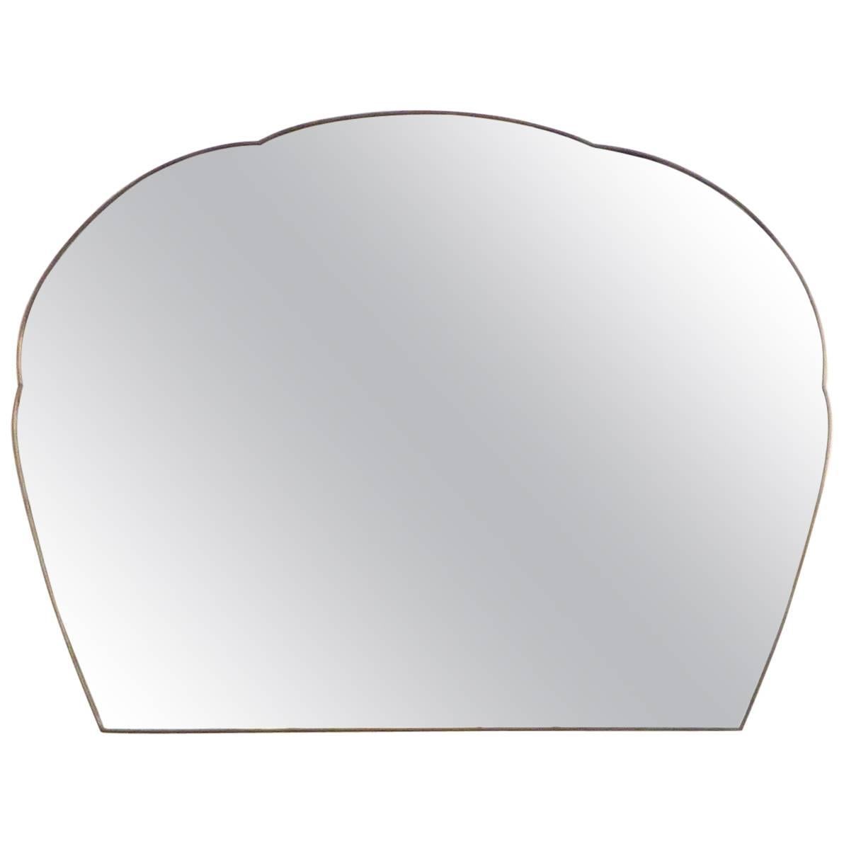 Monumental Italian Brass Framed Mirror With Cloud Shaped Top