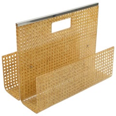 Lucite and Rattan Magazine Rack Holder for Christian Dior Home Collection, 1970s
