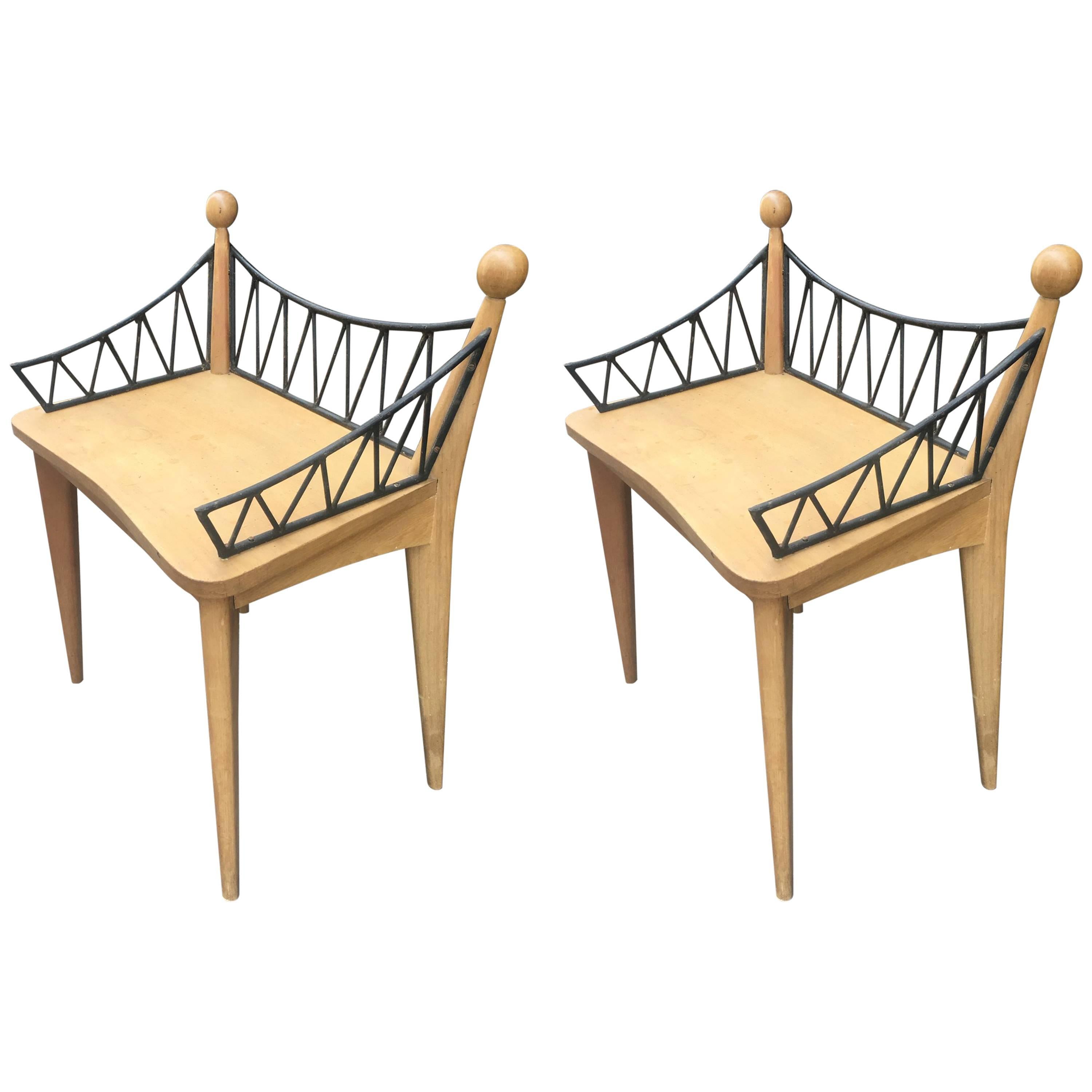 Charming Pair Bedsides or Side Tables in the Style of Jean Royère For Sale