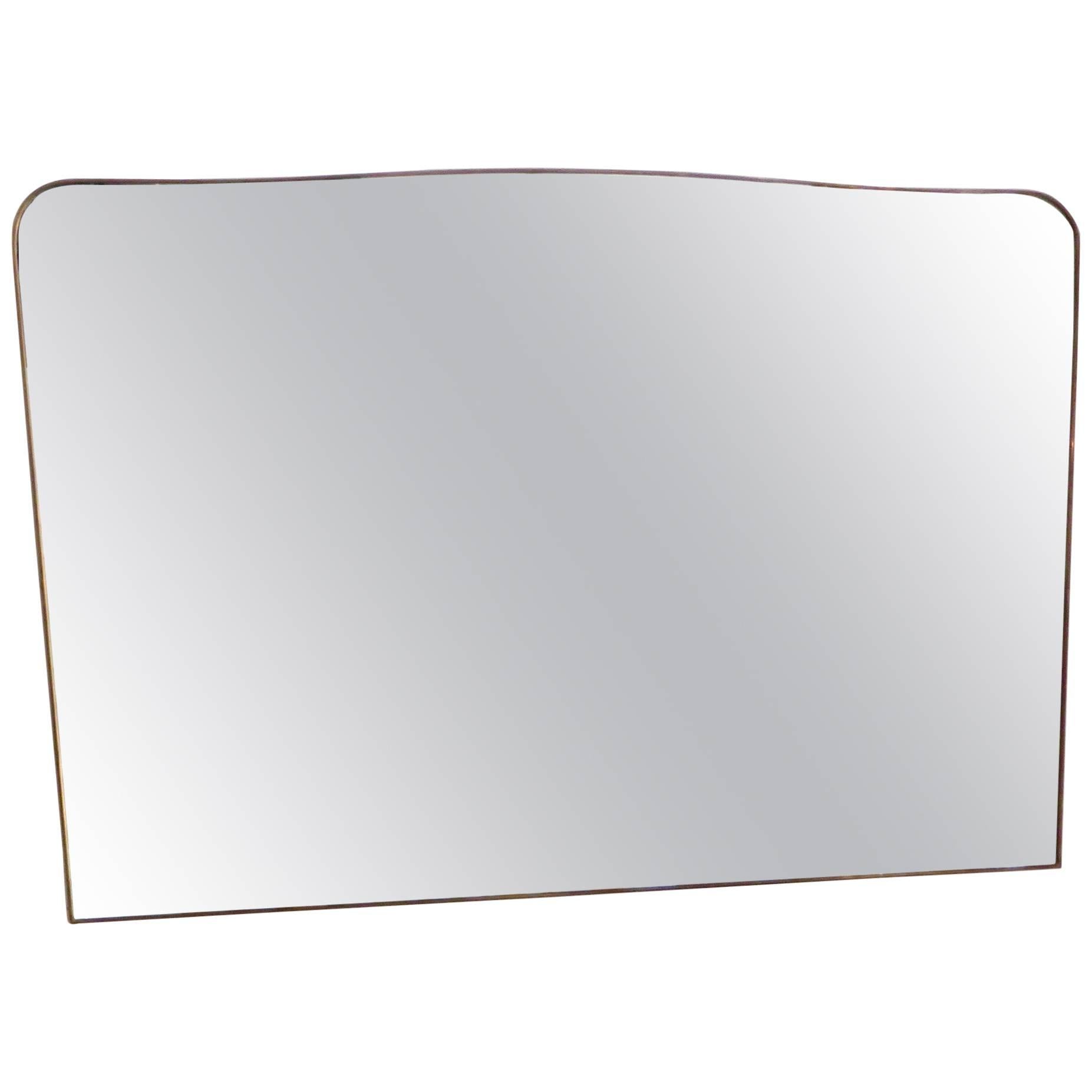 Monumental Italian Brass Framed Mirror With Curved Top