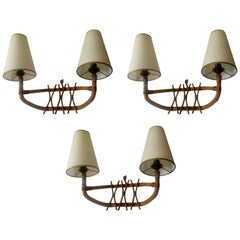 French Riviera Charming Two Lights Set of Three Bamboo Sconces