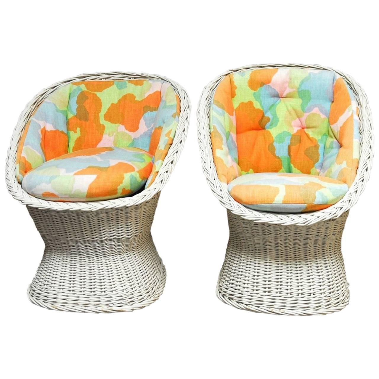 Pair of Mid-Century French Wicker Egg Cup Chairs