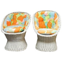 Vintage Pair of Mid-Century French Wicker Egg Cup Chairs