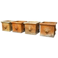 Vintage Continental Style Sandstone Planters with Lions Head Motif