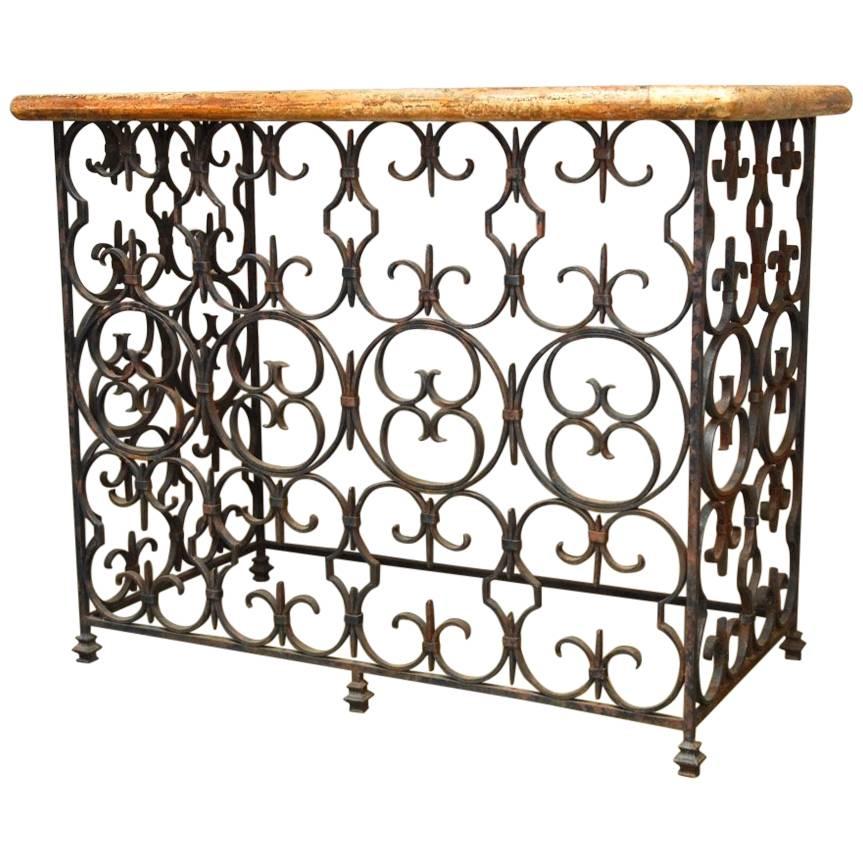 Quatrefoil Wrought Iron and Italian Marble Console Table