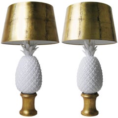 Pair of Porcelain, Wood and Gold Leaf Lamps, Arturo Pani, Mexico, circa 1960 4