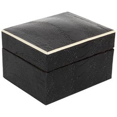 Exotic Black Ostrich Leather Decorative Box with Bone Inlay