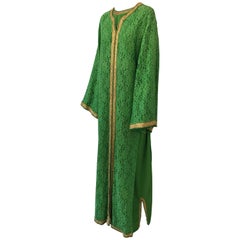 Vintage Moroccan Emerald Green Lace and Gold Trim Caftan Set