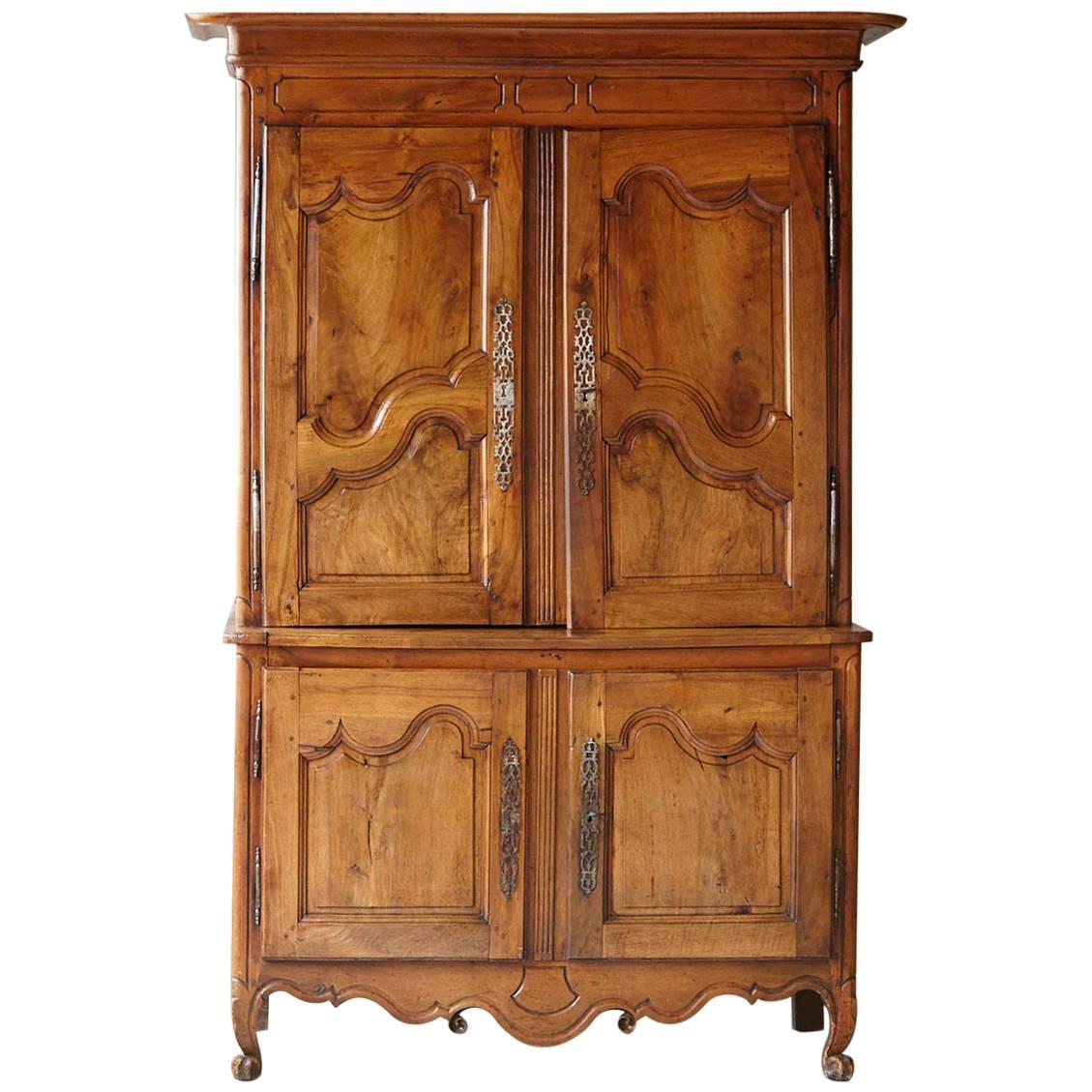 French 18th Century Louis XV Style Fruitwood Cabinet a Deux Corps