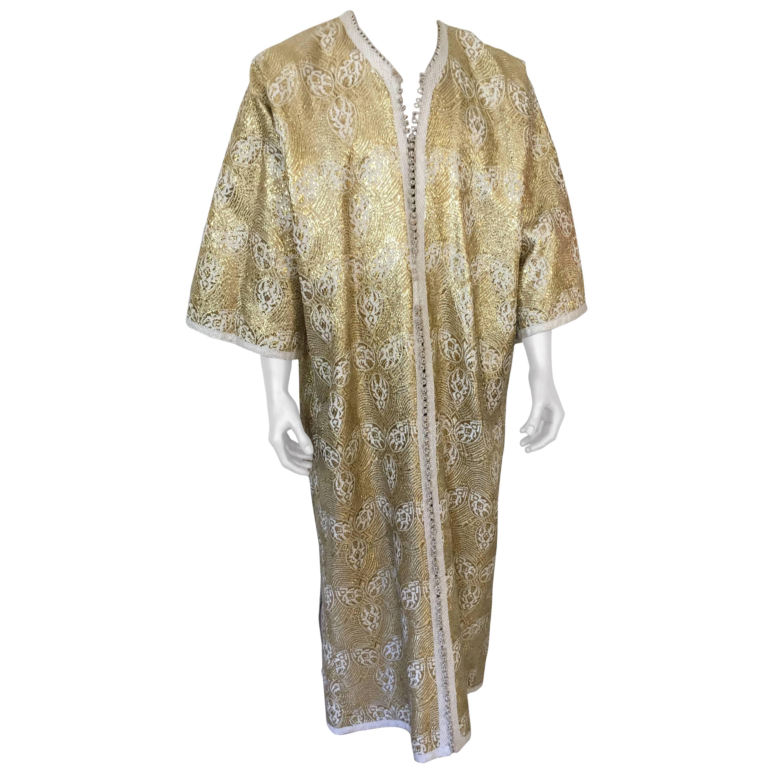 Caftan marocain vintage pour homme en brocart argenté et or pour caftan, circa 1960 en vente