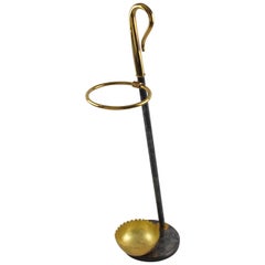 Vintage Mid-Century Modernist Brass and Cast Iron Umbrella Stand, circa 1970s 11