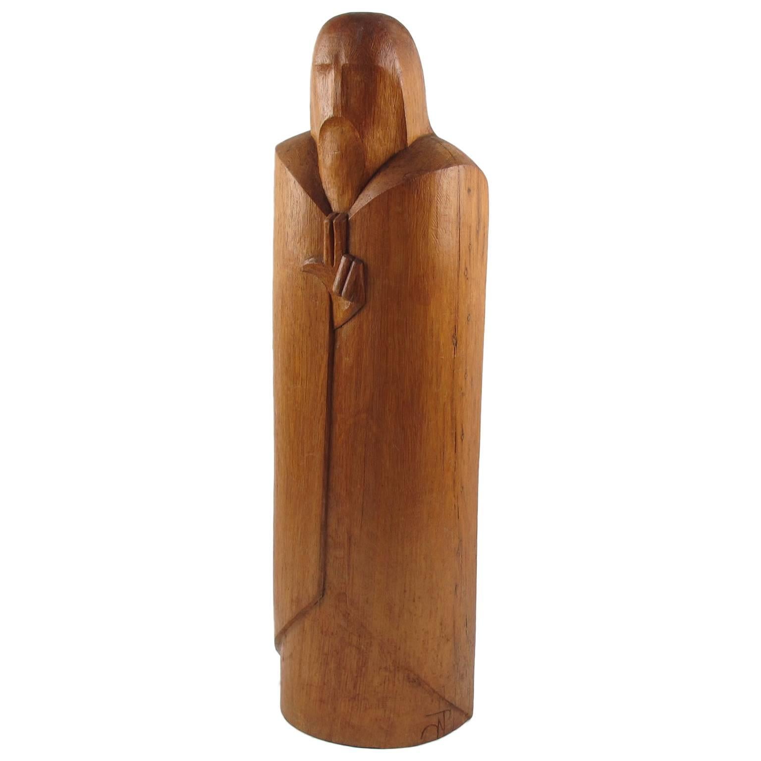 Rare Wood Sculpture Monk or Knight Design by Wenzel Profant, circa 1950s