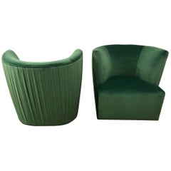 20th Century Modern Pr. of A. Rudin Emerald Velvet Swivel Lounge Chairs