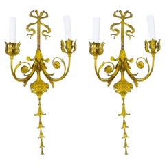 Antique Pair of Five English Sheraton Style Ormolu Wall Lights, circa 1900