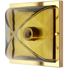 Segmented Smoked Topaz Glass and Brass Flush Mount Vanity Sconce by Limburg