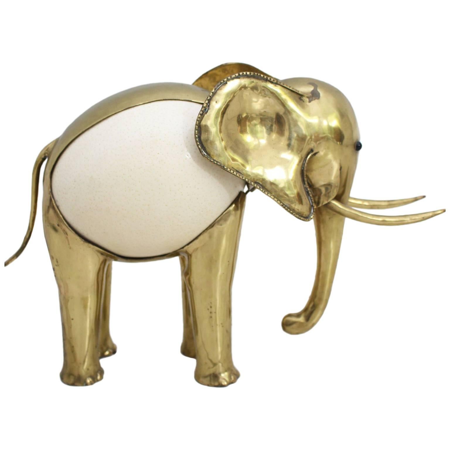 1970s Brass Ostrich Egg Sculpture of an Elephant